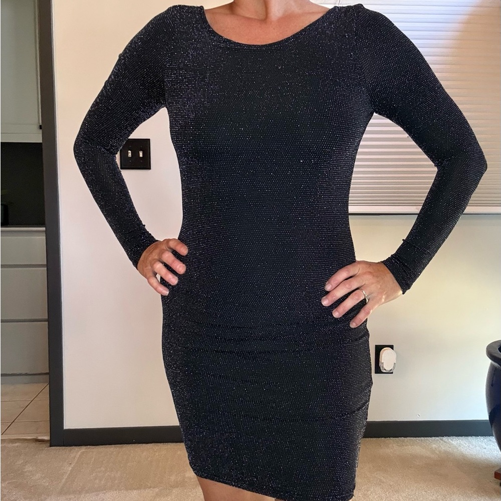 Lulu's Shimmering Black Long Sleeve Dress